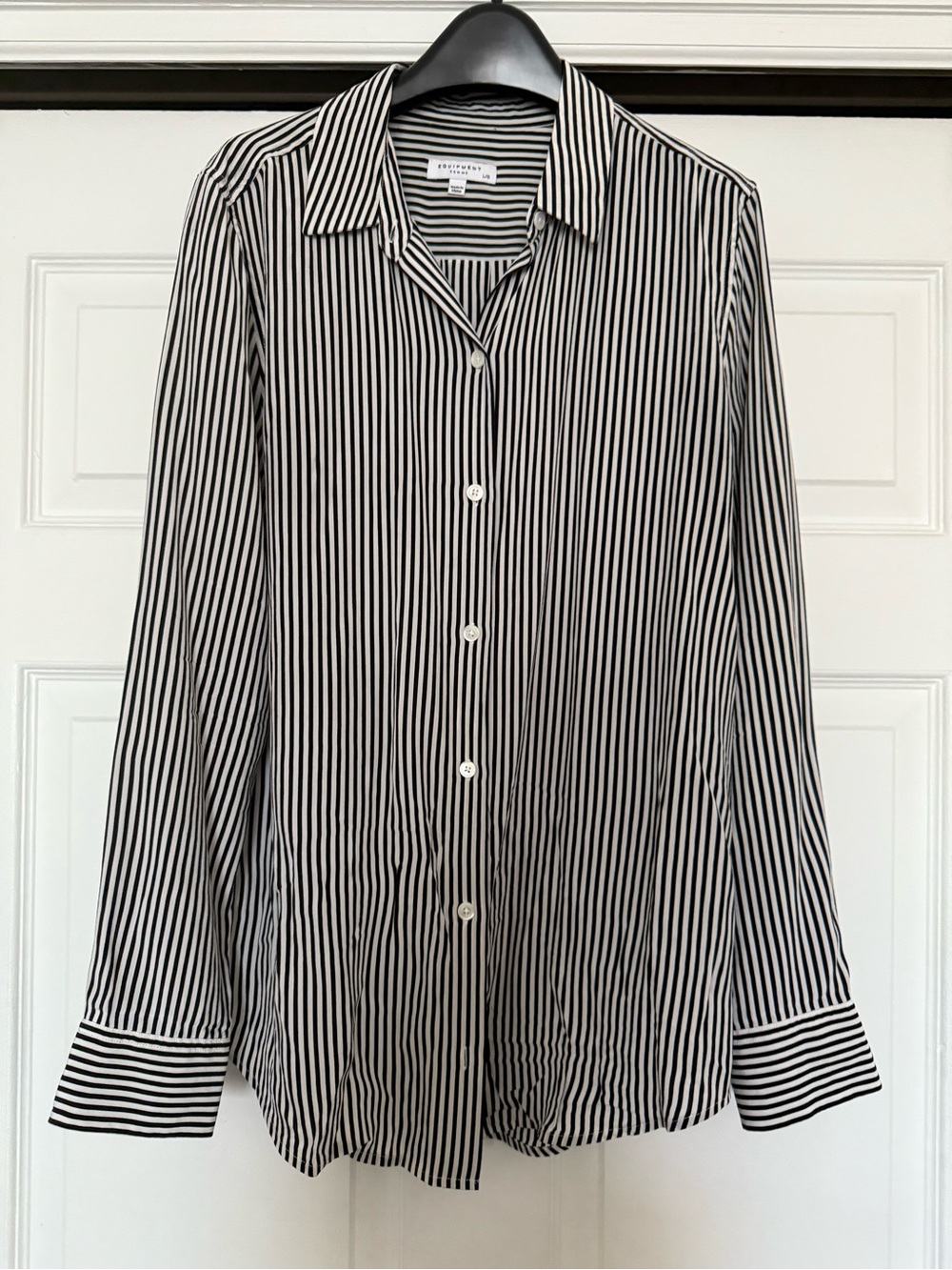 Equipment Black and White Vertical Stripe Button-Down Shirt
